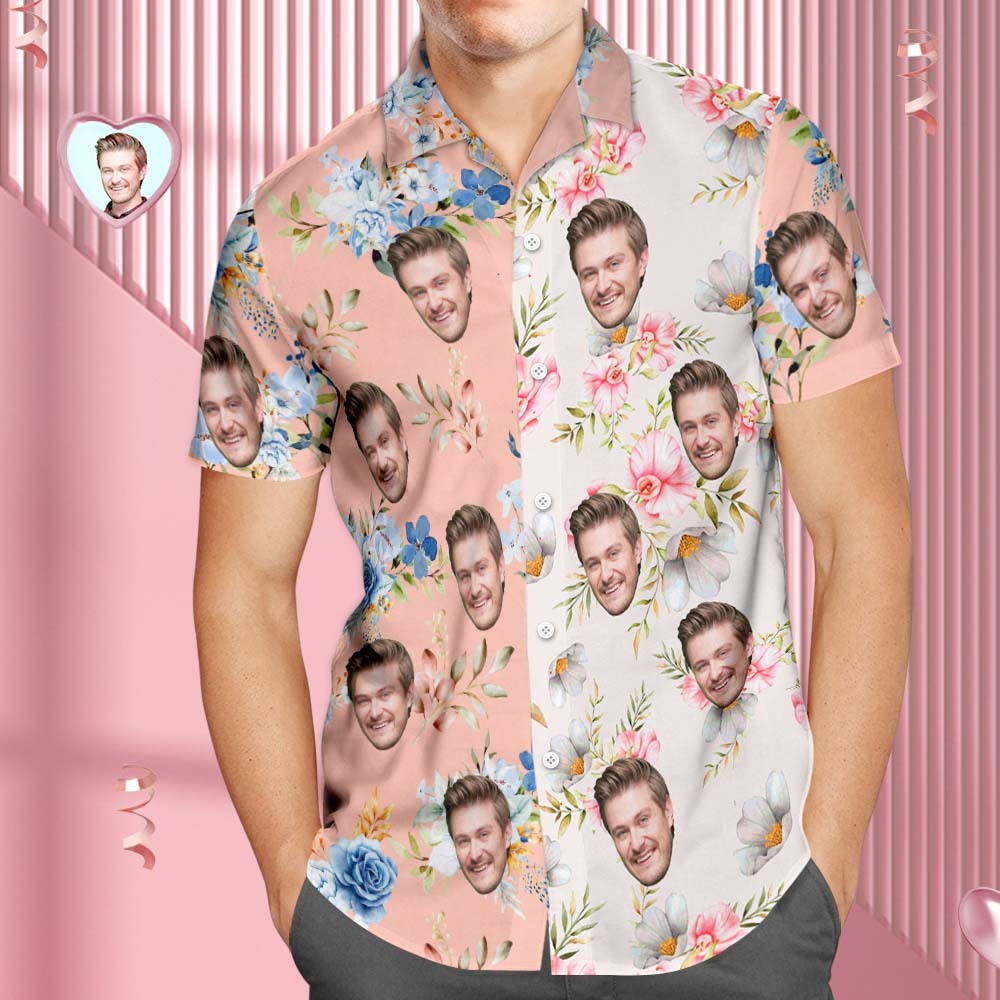 Custom Face Hawaiian Shirt For Men Patchwork Printing Shirt Valentine's Day Gifts For Him - MyPhotoSocks