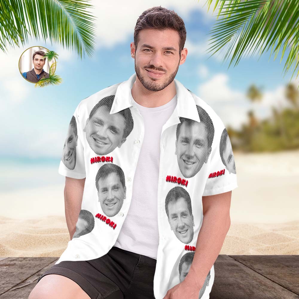 Custom Face and Text Hawaiian Shirt Men's All Over Print Aloha Shirt Retro Face Shirt Gift - MyPhotoSocks