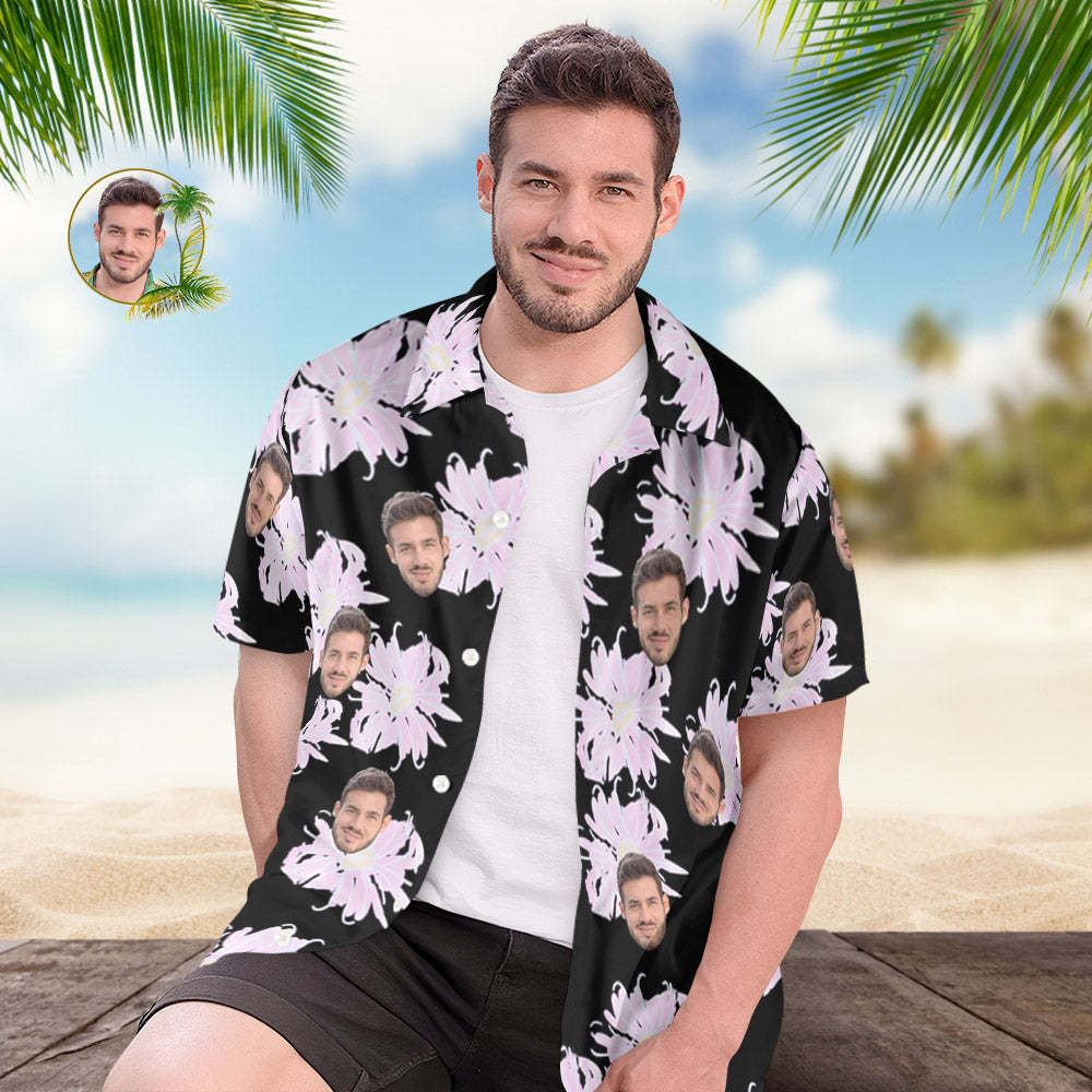 Custom Face Hawaiian Shirt for Men Personalized Short Sleeves Shirt with Photo Random Floral Print Shirt