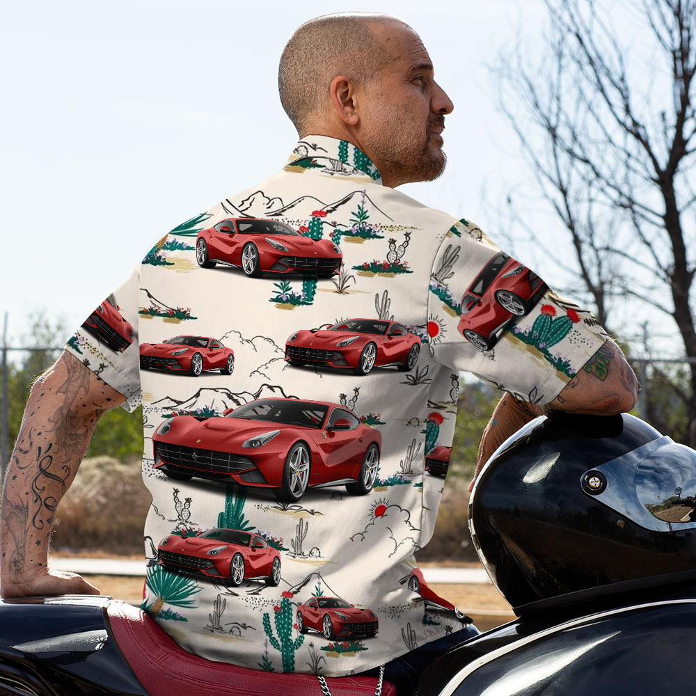 Custom Face Hawaiian Shirt Summer White Leaves Car Lover Face Hawaiian Shirt - MyPhotoSocks