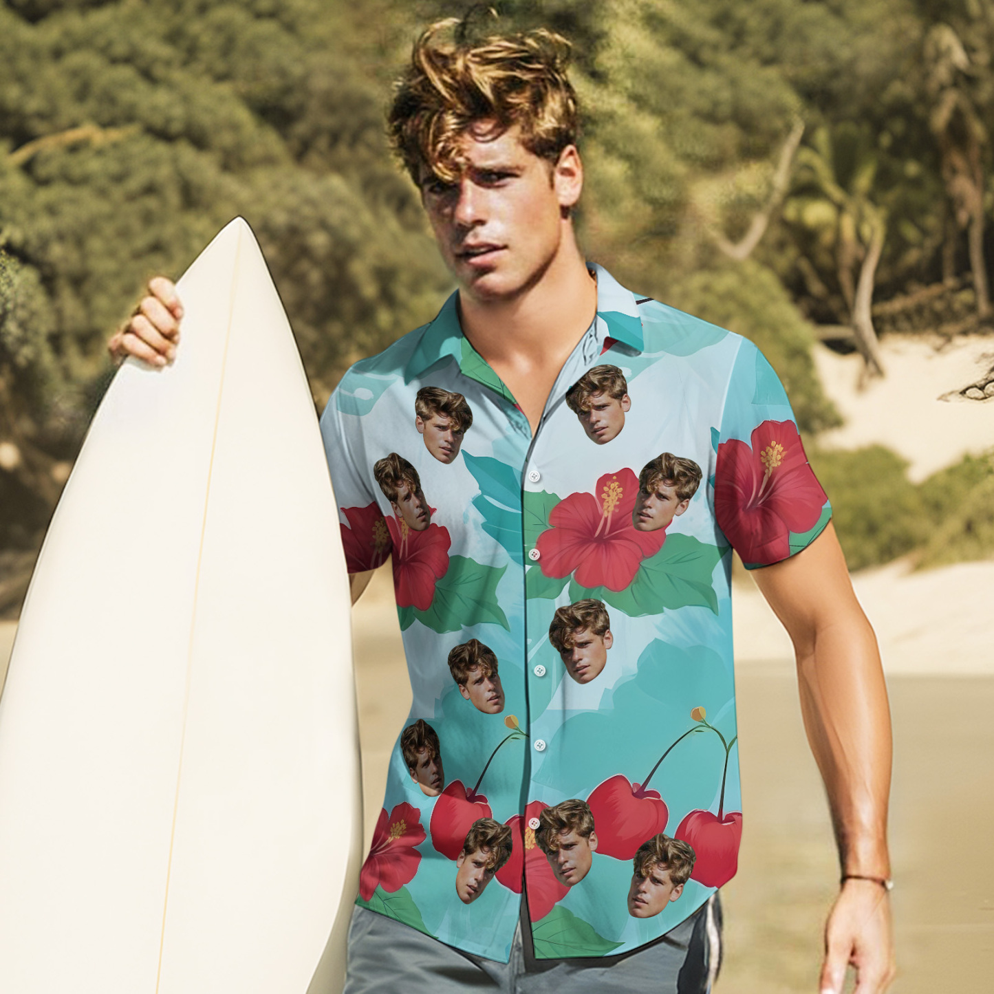 Custom Original Hawaiian Aloha Shirts Face Hawaiian Shirts Coconut Tree Shirts  Group Gift - MyPhotoSocks