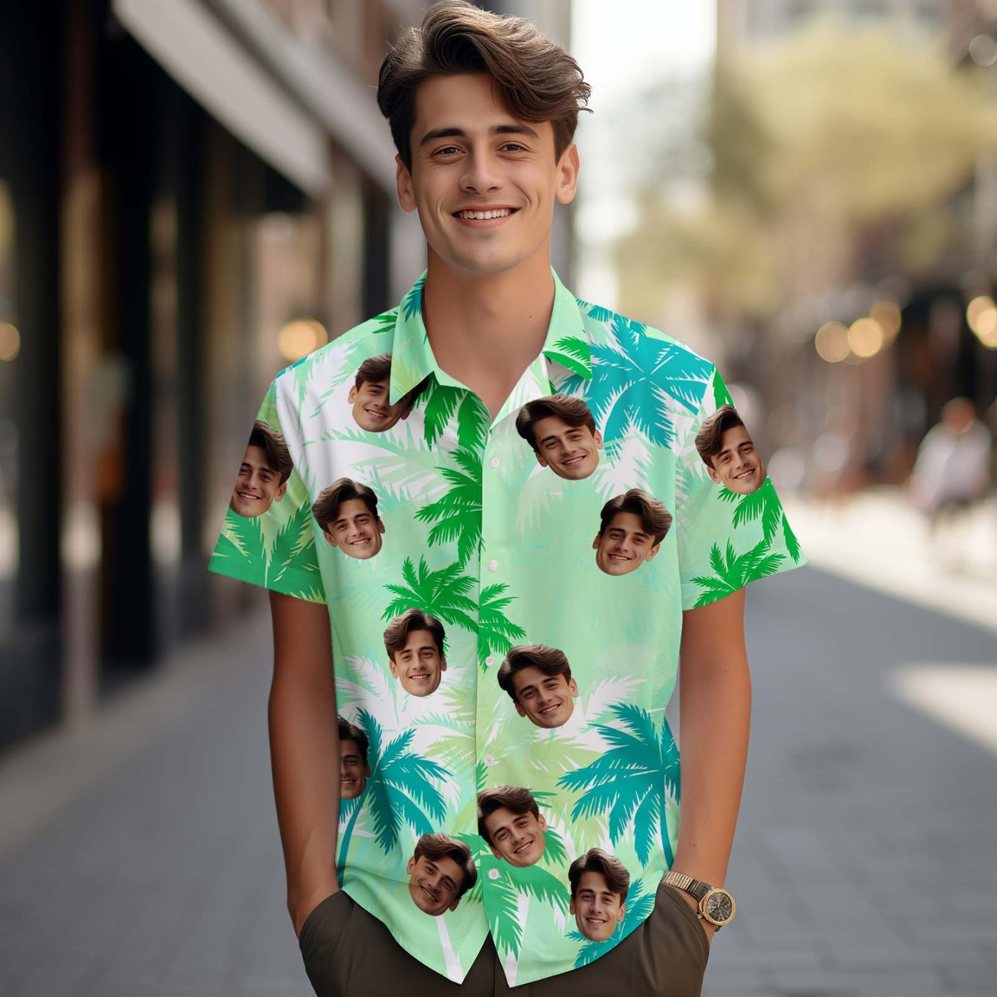 Custom Green Coconut Hawaiian Shirt Face Hawaiian Shirt - MyPhotoSocks