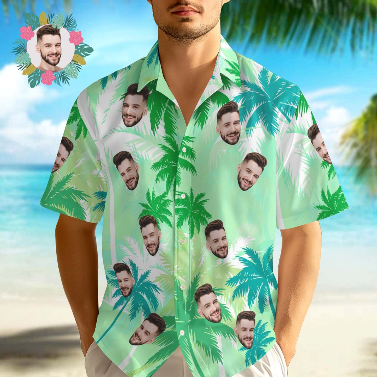 Custom Green Coconut Hawaiian Shirt Face Hawaiian Shirt - MyPhotoSocks