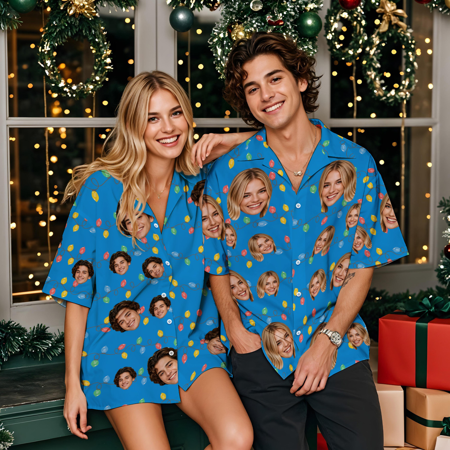 Custom Face Hawaiian Shirt Personalized Flamingo Leaves Beach Holiday Christmas Face Hawaiian Shirt - MyPhotoSocks