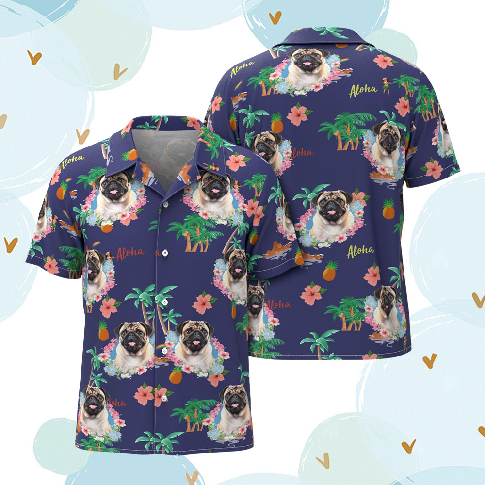 Custom Men Hawaiian Shirts Flower Pet Face Hawaiian Shirt Gift for Pet Lover