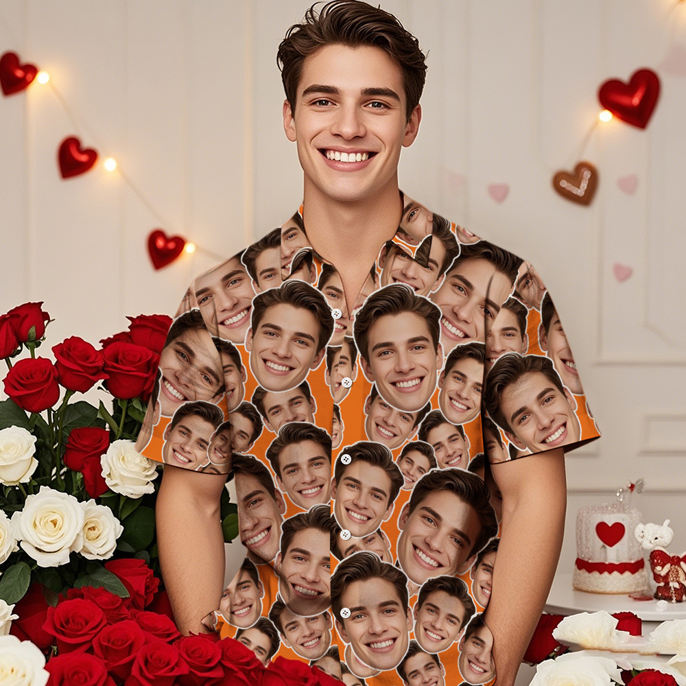 Personalized Mash Face Hawaiian Shirt Valentine Hawaiian Shirt Face Hawaiian Shirt for Couple