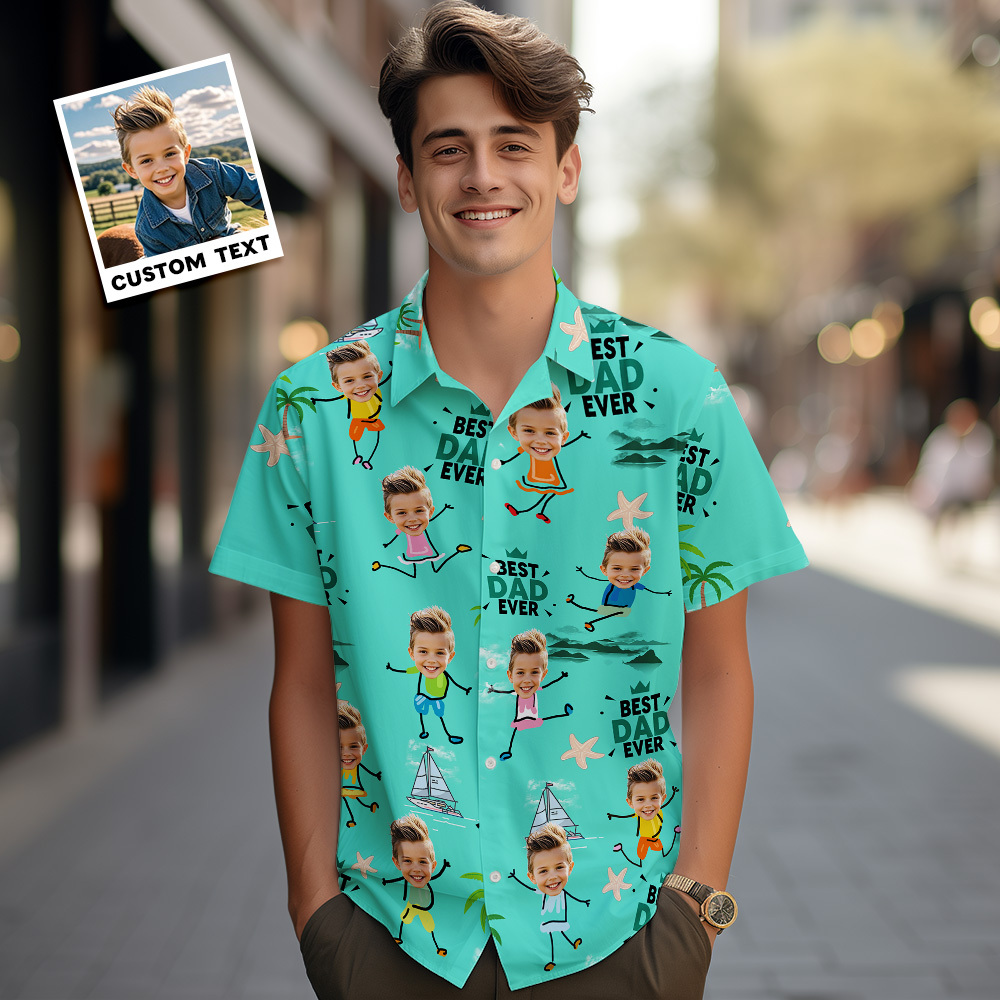 Personalized Face Hawaiian Shirt Best Dad Ever Pink Hawaiian Shirt Men Face Hawaiian Shirt Father's Day Gift - MyPhotoSocks