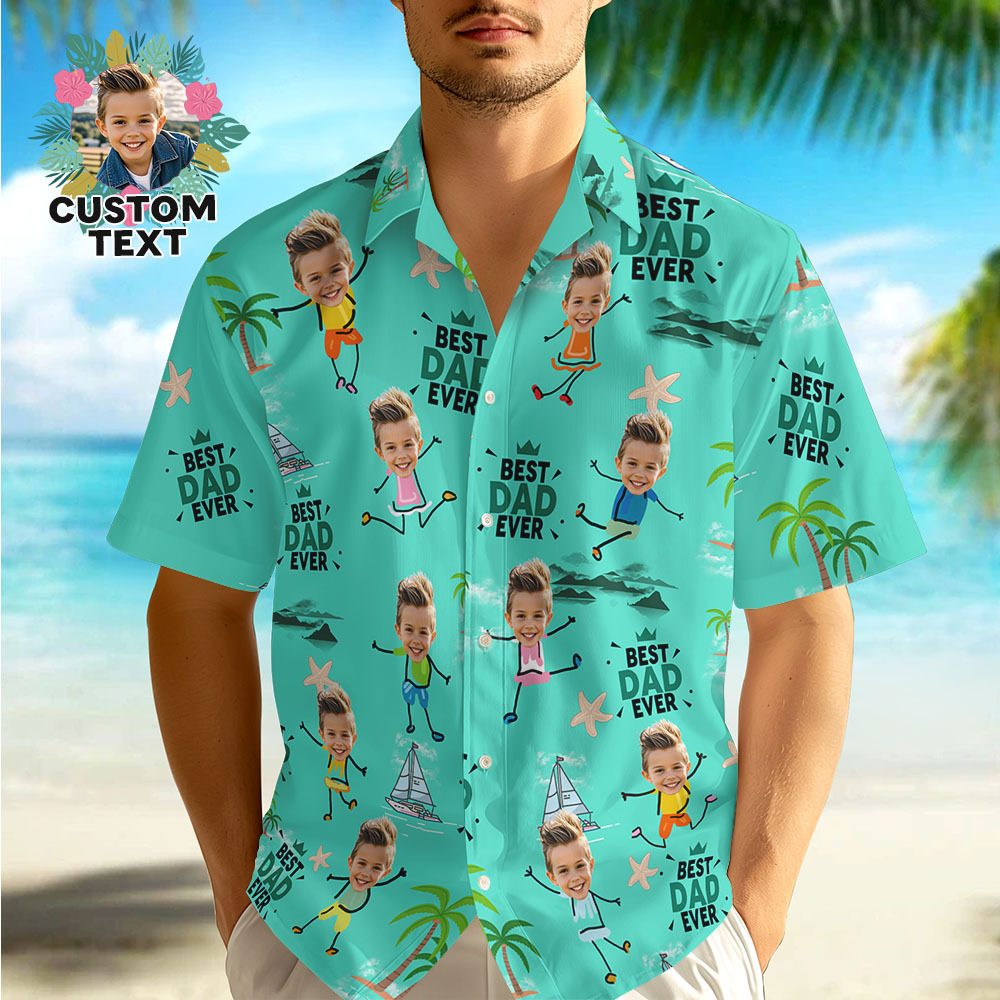 Personalized Face Hawaiian Shirt Best Dad Ever Pink Hawaiian Shirt Men Face Hawaiian Shirt Father's Day Gift - MyPhotoSocks