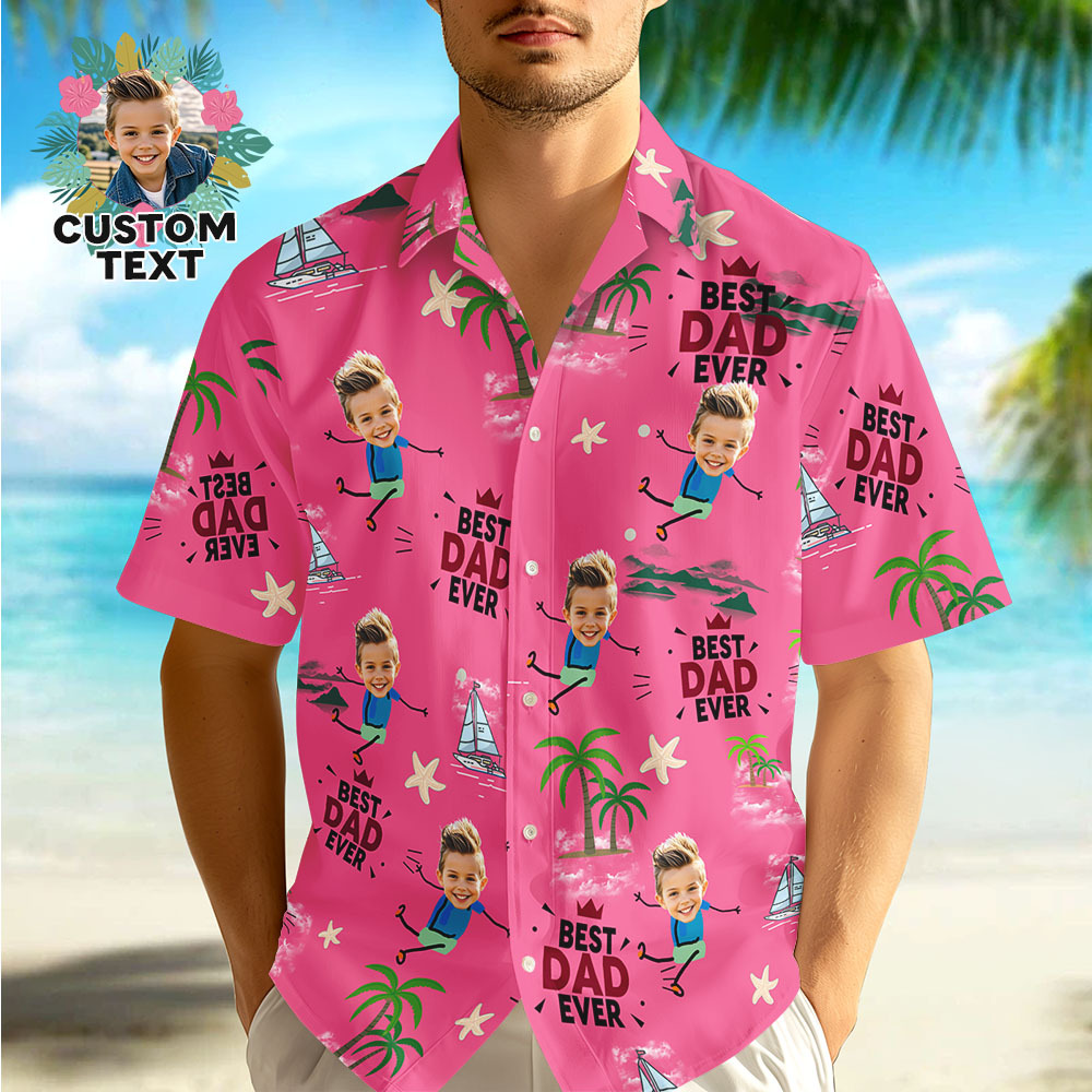 Personalized Face Hawaiian Shirt Best Dad Ever Pink Hawaiian Shirt Men Face Hawaiian Shirt Father's Day Gift - MyPhotoSocks