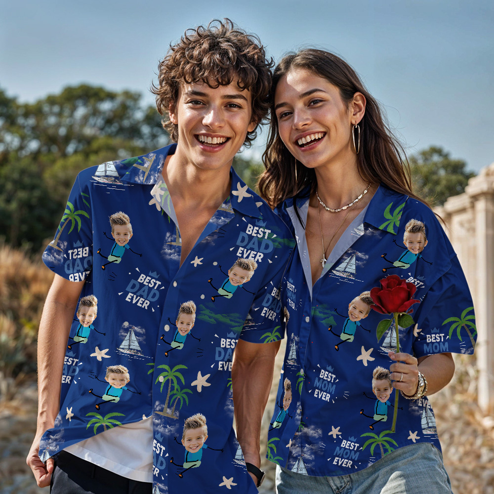 Personalized Face Hawaiian Shirt Best Dad Ever Pink Hawaiian Shirt Men Face Hawaiian Shirt Father's Day Gift - MyPhotoSocks