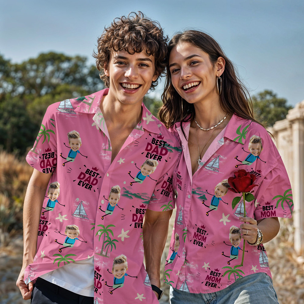 Personalized Face Hawaiian Shirt Best Dad Ever Pink Hawaiian Shirt Men Face Hawaiian Shirt Father's Day Gift - MyPhotoSocks