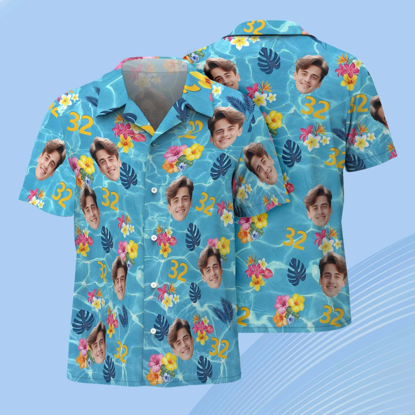 Custom Face Hawaiian Shirt Personalized Birthday Cake Name and Age Face Men Hawaiian Shirt Birthday Party Gift - MyPhotoSocks