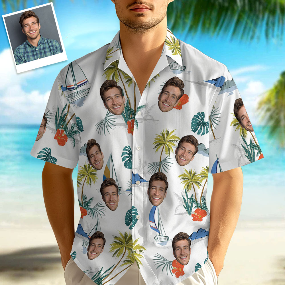 Personalized Face Cruising Partners Hawaiian Shirt Flamingo Husband And Wife Face Hawaiian Shirt - MyPhotoSocks