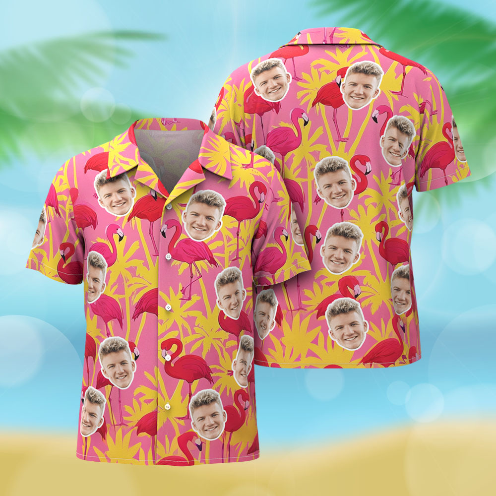 Custom Hawaiian Shirt Pink Flamingo Photo Hawaiian Shirt Funny Vacation Party Shirts