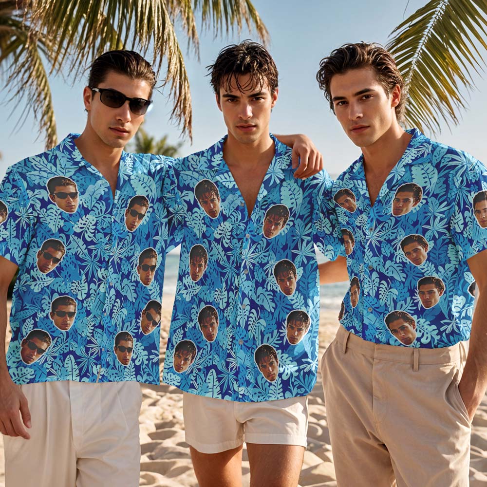 Personalized Pink Leaf Flamingo Hawaiian Shirt Custom Face Photo Shirt for Men Fun Summer Vacation Outfit