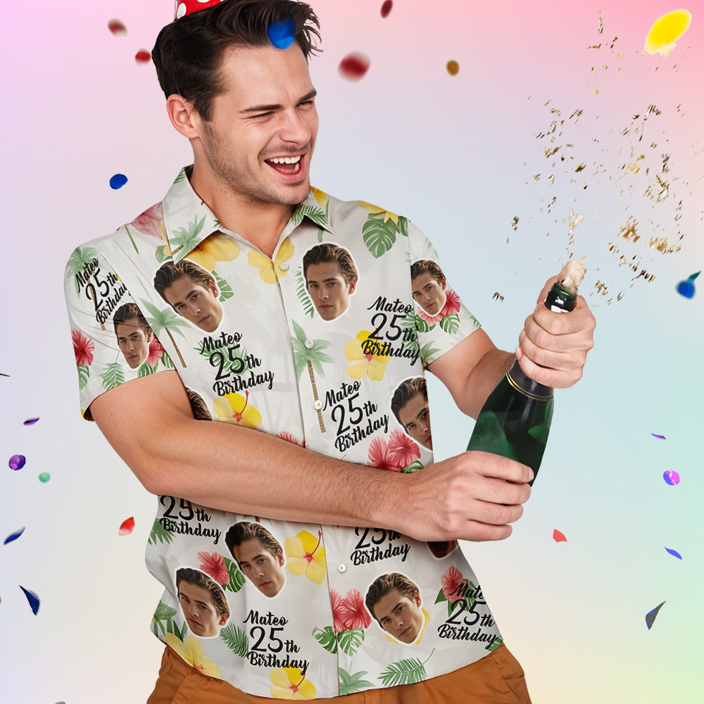 Personalized Birthday Hawaiian Shirt Custom Face Name Summer Birthday Party Beeer Shirt Aloha Birthday Hawaiian Shirt Birthday Gift - MyPhotoSocks