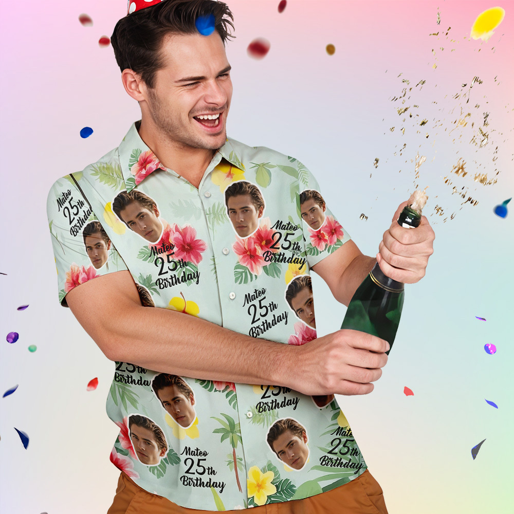Personalized Birthday Hawaiian Shirt Custom Face Name Summer Birthday Party Beeer Shirt Aloha Birthday Hawaiian Shirt Birthday Gift - MyPhotoSocks