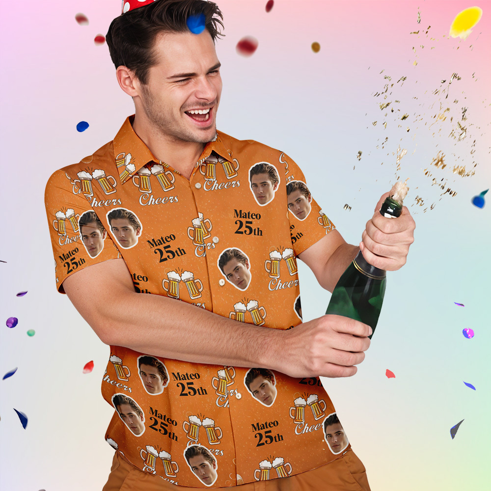 Personalized Birthday Hawaiian Shirt Custom Face Name Summer Birthday Party Beeer Shirt Aloha Birthday Hawaiian Shirt Birthday Gift - MyPhotoSocks