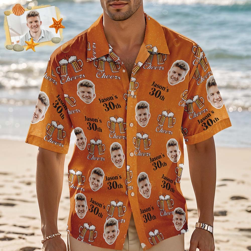 Personalized Birthday Hawaiian Shirt Custom Face Name Summer Birthday Party Beeer Shirt Aloha Birthday Hawaiian Shirt Birthday Gift - MyPhotoSocks