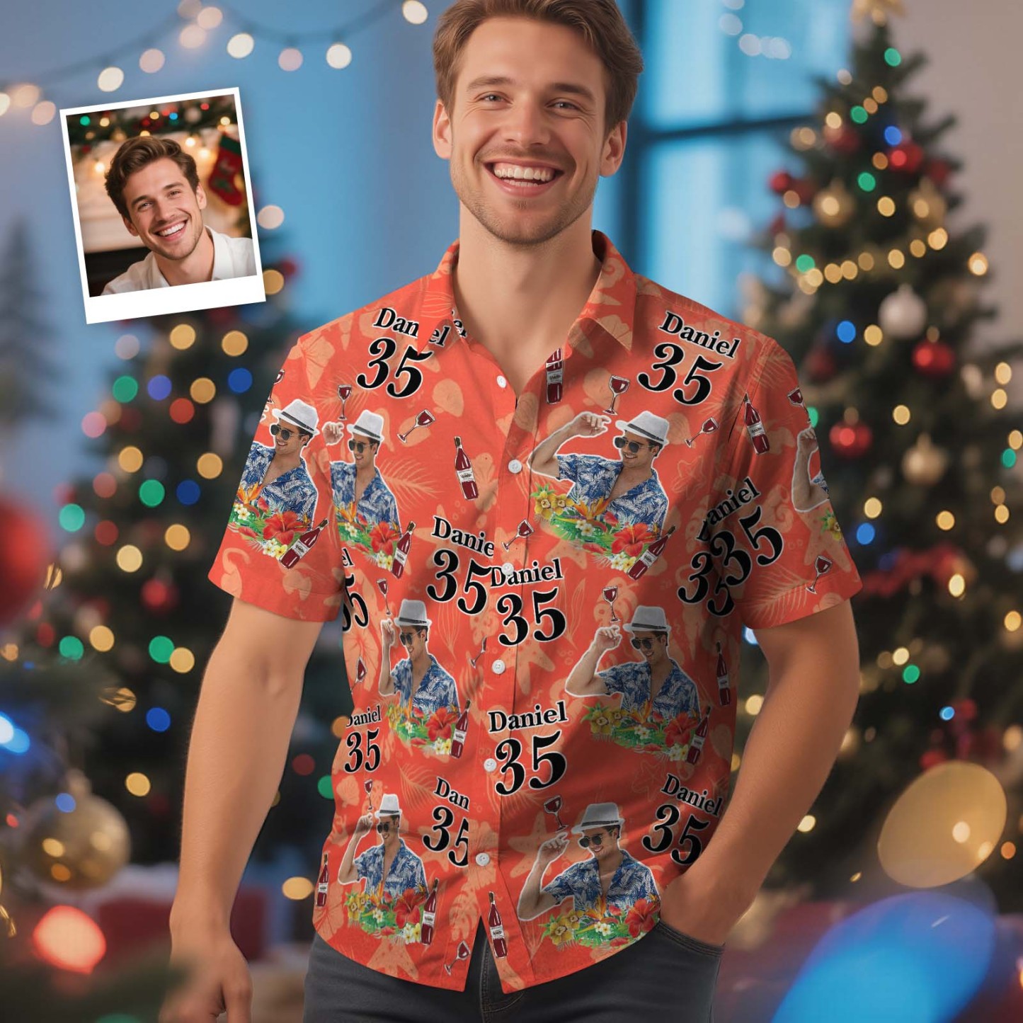 Custom Face Light Pink Age and Name Hawaiian Shirt Personalized Men Hawaiian Shirt With Face Photo Hawaiian Shirt Aloha Shirt Birthday Christmas Gift - MyPhotoSocks