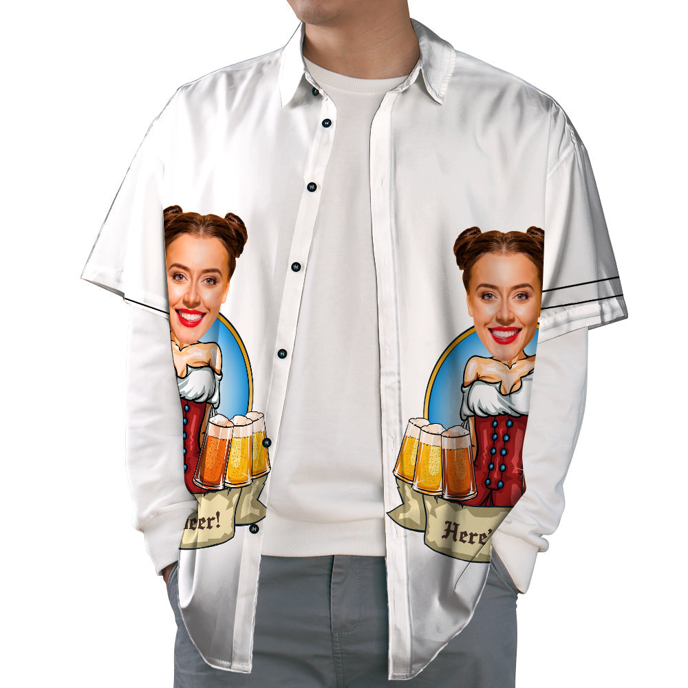 Custom Face Hawaiian Shirt,  Girl's Beer Casual Tropical Funky Button-Down Shirt-MyPhotoSocks