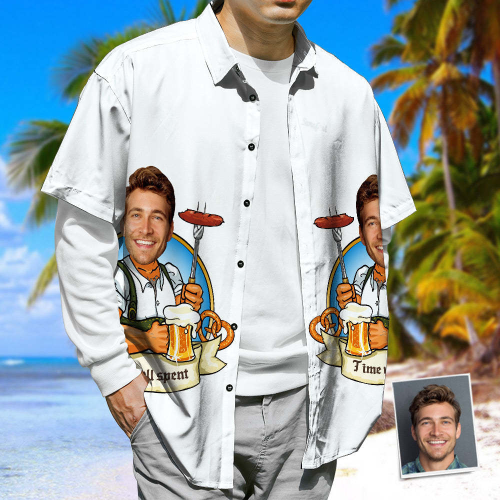 Custom Face Hawaiian Shirt, BBQ & Beer Button-Down Short Sleeve Hawaiian Shirt