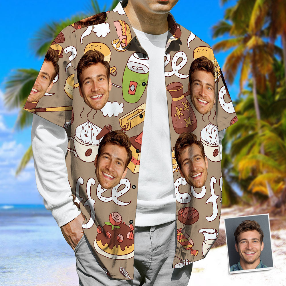 Personalized Face Hawaiian Shirt,  Coffee & Cake &Honey Casual Tropical Button-Down Shirt-MyPhotoSocks