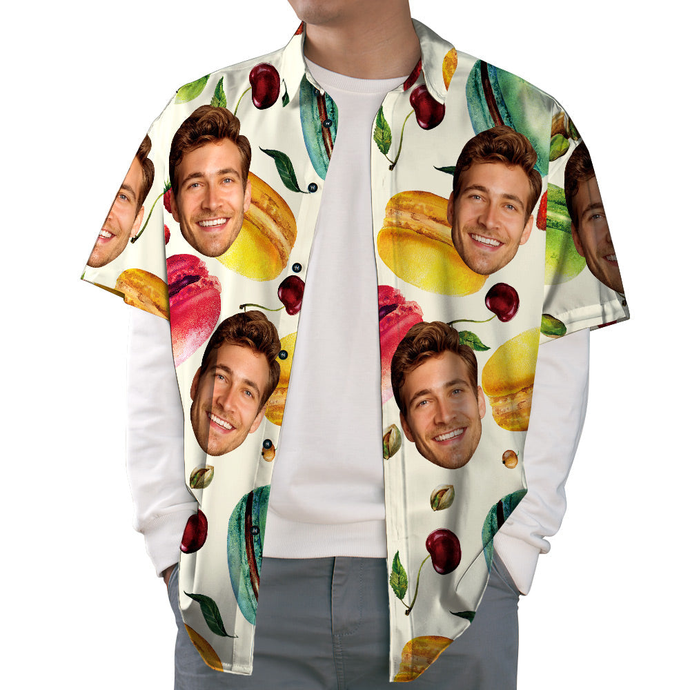 Custom Face Hawaiian Shirt, Macaron Recipe & Cherries Casual Tropical Button-Down Shirt-MyPhotoSocks