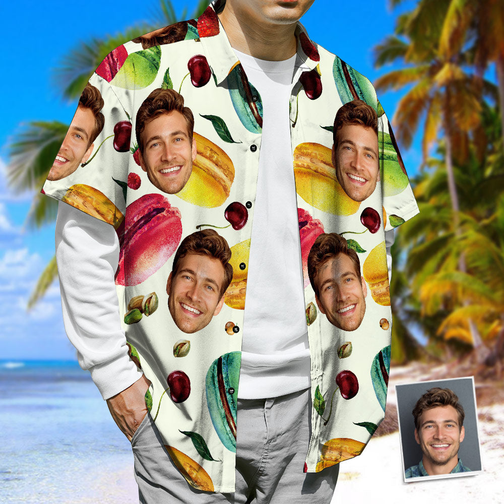 Custom Face Hawaiian Shirt, Macaron Recipe & Cherries Casual Tropical Button-Down Shirt-MyPhotoSocks