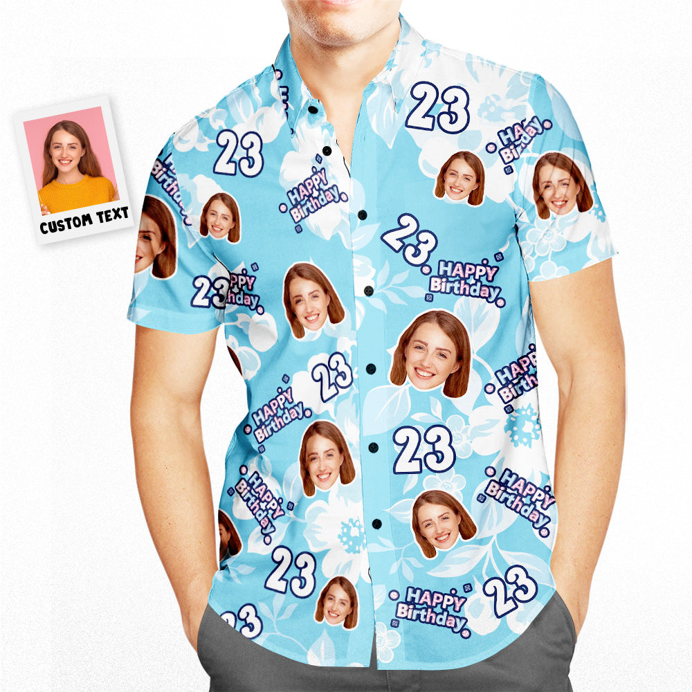 Custom Face Hawaiian Shirt White Flowers Personalized Birthday Gifts For Him