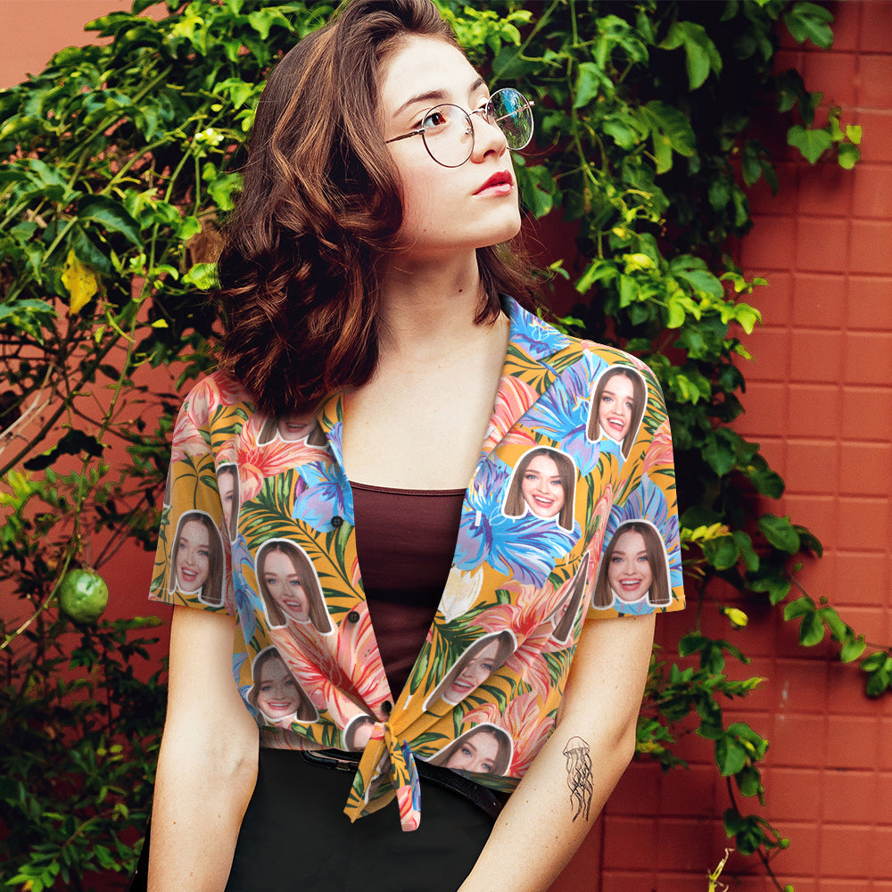 Custom Face Shirt Women's Hawaiian Shirt Colorful Short Sleeve Shirt Fashion Apparel-MyPhotoSocks