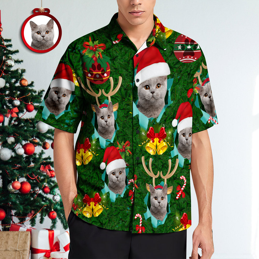 Custom Face Men's Hawaiian Shirt Santa Hat Antlers Christmas Shirt-MyPhotoSocks