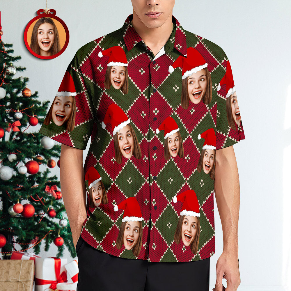 Custom Face Grid Christmas Men's Hawaiian Shirt-MyPhotoSocks