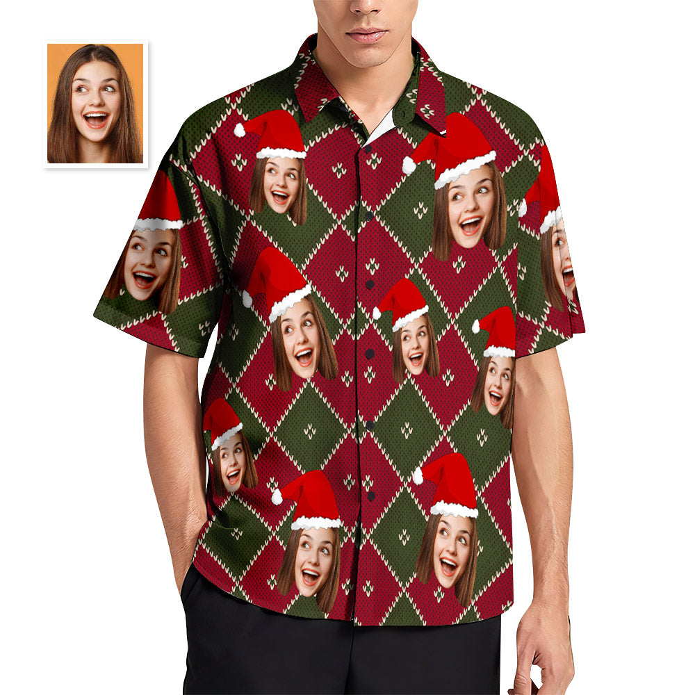 Custom Face Grid Christmas Men's Hawaiian Shirt-MyPhotoSocks