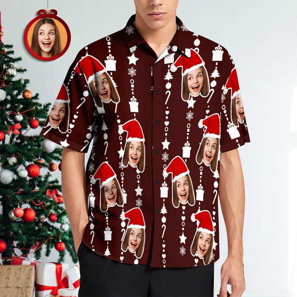 Custom Face Hawaiian Shirts for Men Personalized Photo Fun Christmas Shirts Gift for Men Casual Button-Down Shirt-MyPhotoSocks
