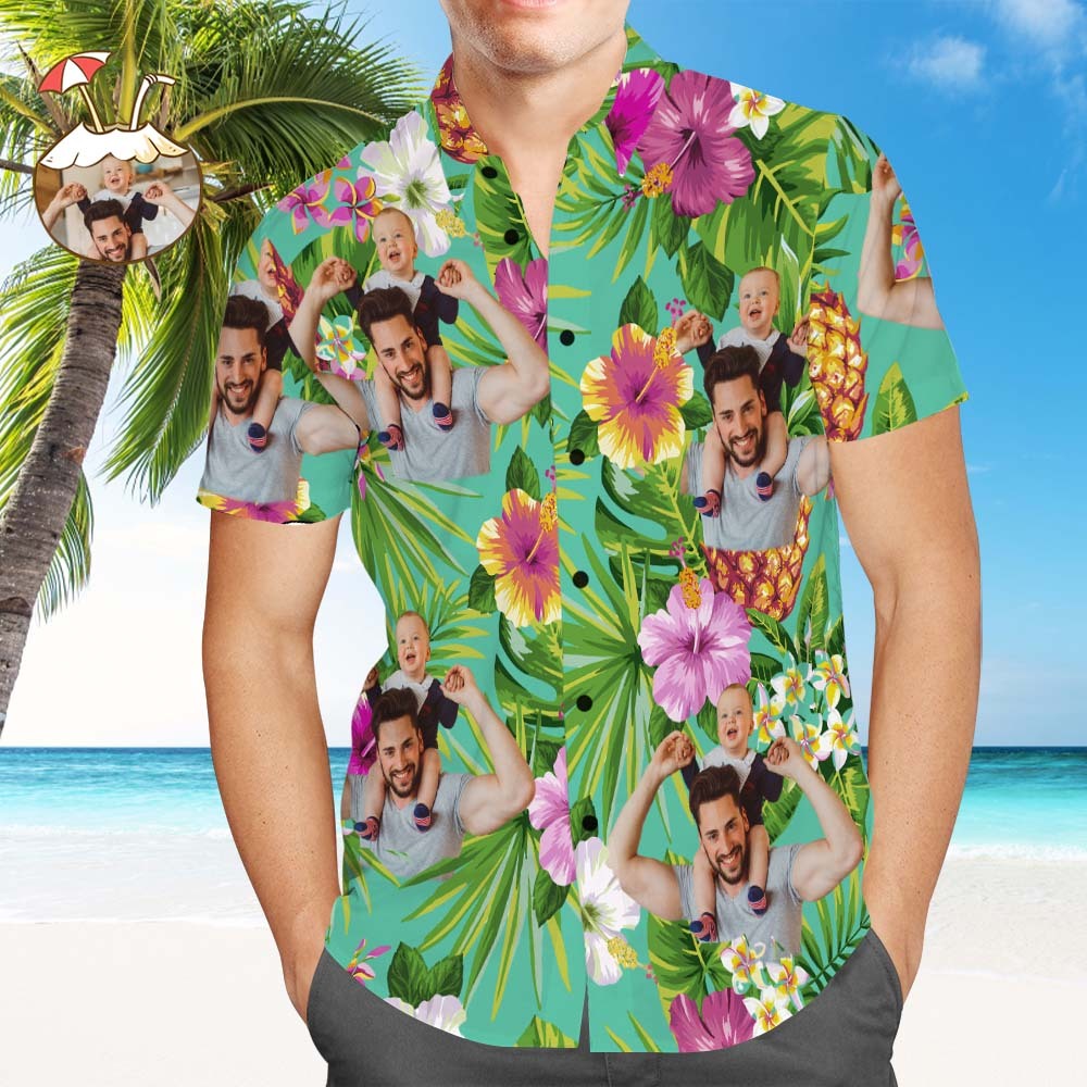 Custom Face Men Hawaiian Shirts Pineapple Father's Day Shirts