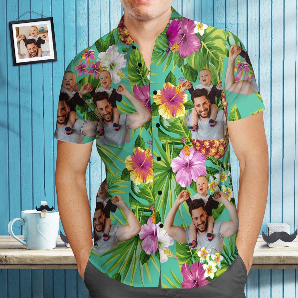 Custom Face Men Hawaiian Shirts Pineapple Father's Day Shirts