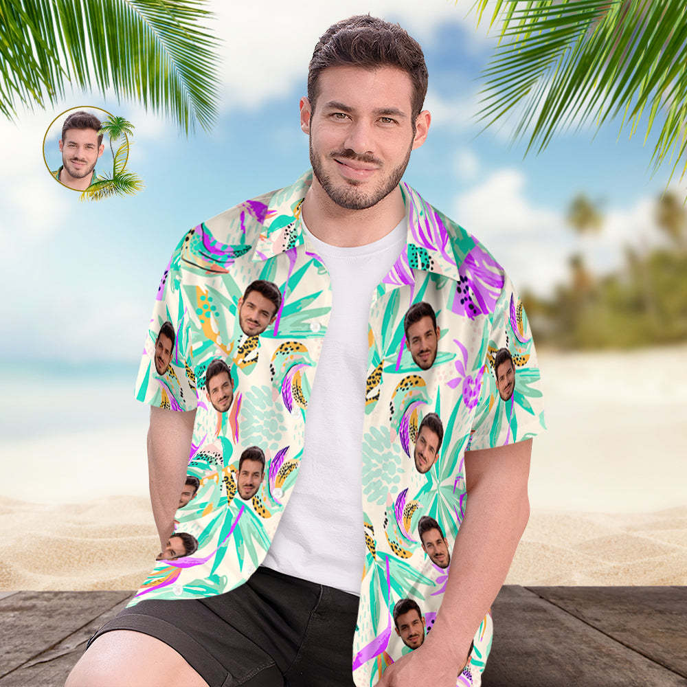 Custom Face Hawaiian Shirt Men's All Over Print Aloha Shirt Gift - Fresh Flowers - MyPhotoSocks