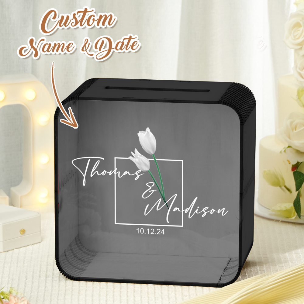 Personalized Wedding Card Box Square Wedding Memory Box Wedding Gift for Couple - MyPhotoSocks