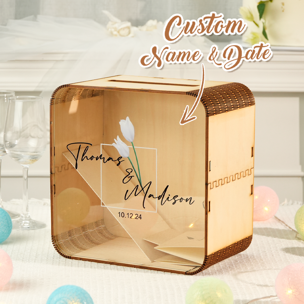Personalized Wedding Card Box Square Wedding Memory Box Wedding Gift for Couple - MyPhotoSocks