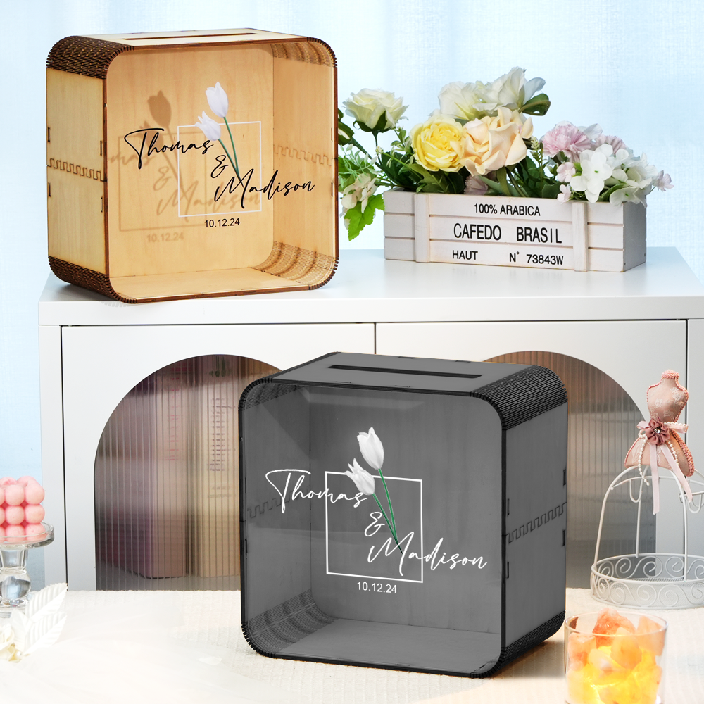 Personalized Wedding Card Box Square Wedding Memory Box Wedding Gift for Couple - MyPhotoSocks