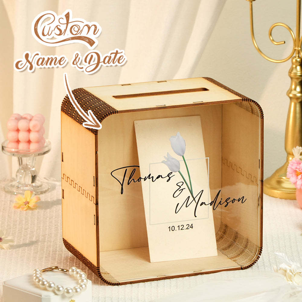 Personalized Wedding Card Box Square Wedding Memory Box Wedding Gift for Couple - MyPhotoSocks