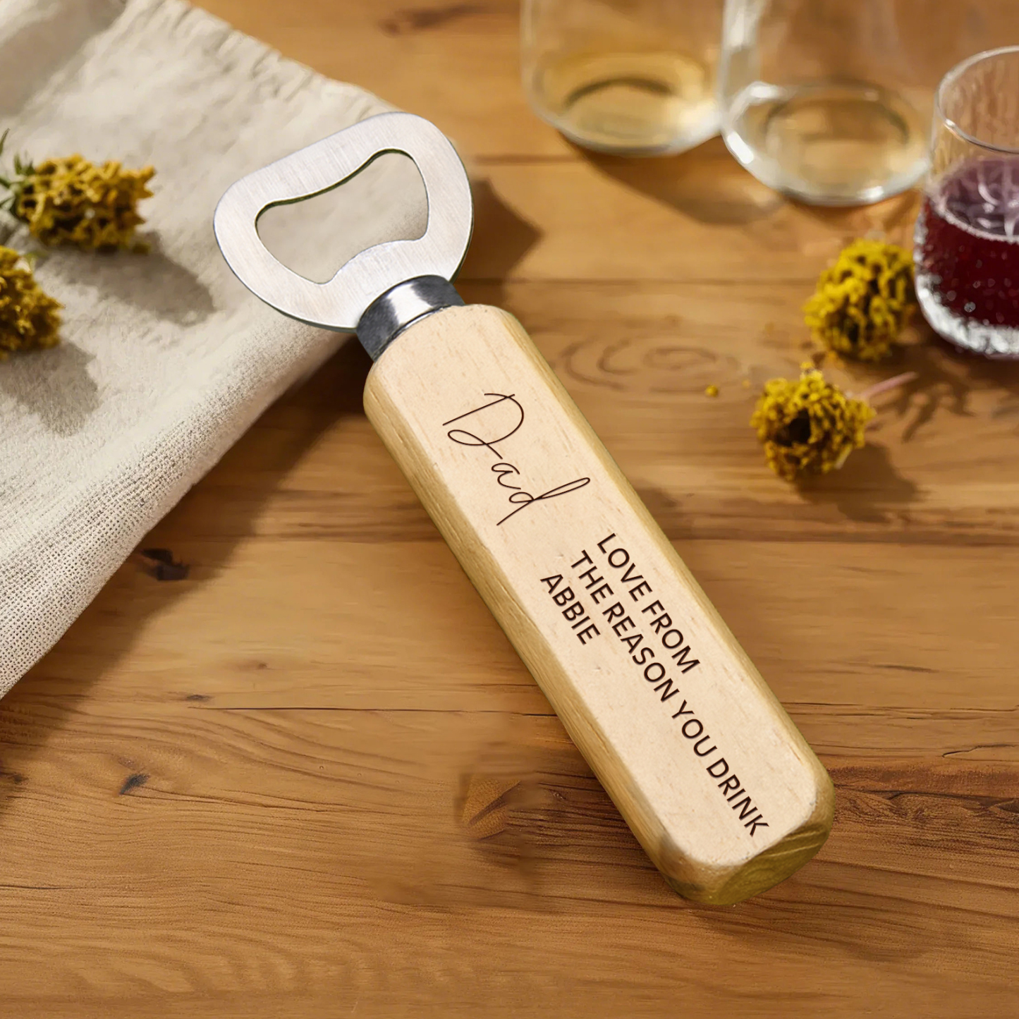 Personalised Bottle Opener Your Text Here Wooden Bottle Opener Laser Engraved Birthday Christmas Gift For DAD
