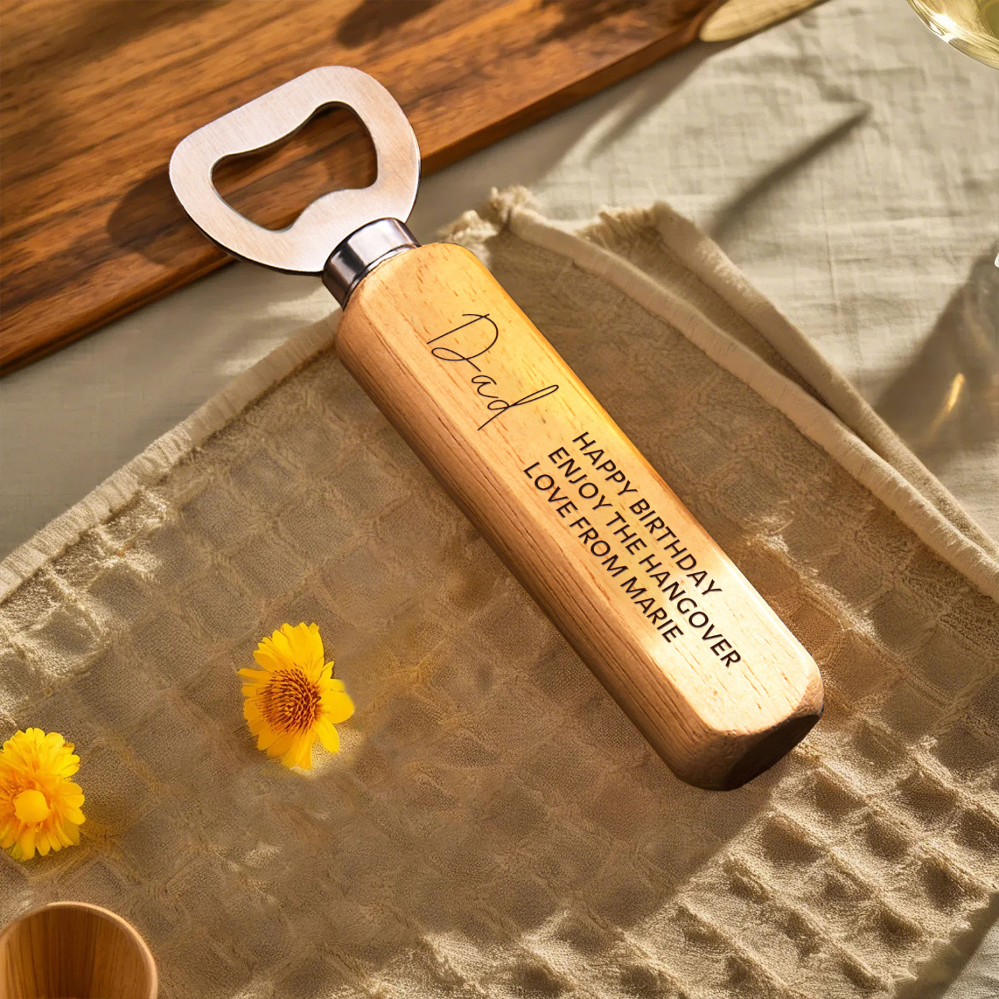 Personalised Bottle Opener Your Text Here Wooden Bottle Opener Laser Engraved Birthday Christmas Gift For DAD - MyPhotoSocks