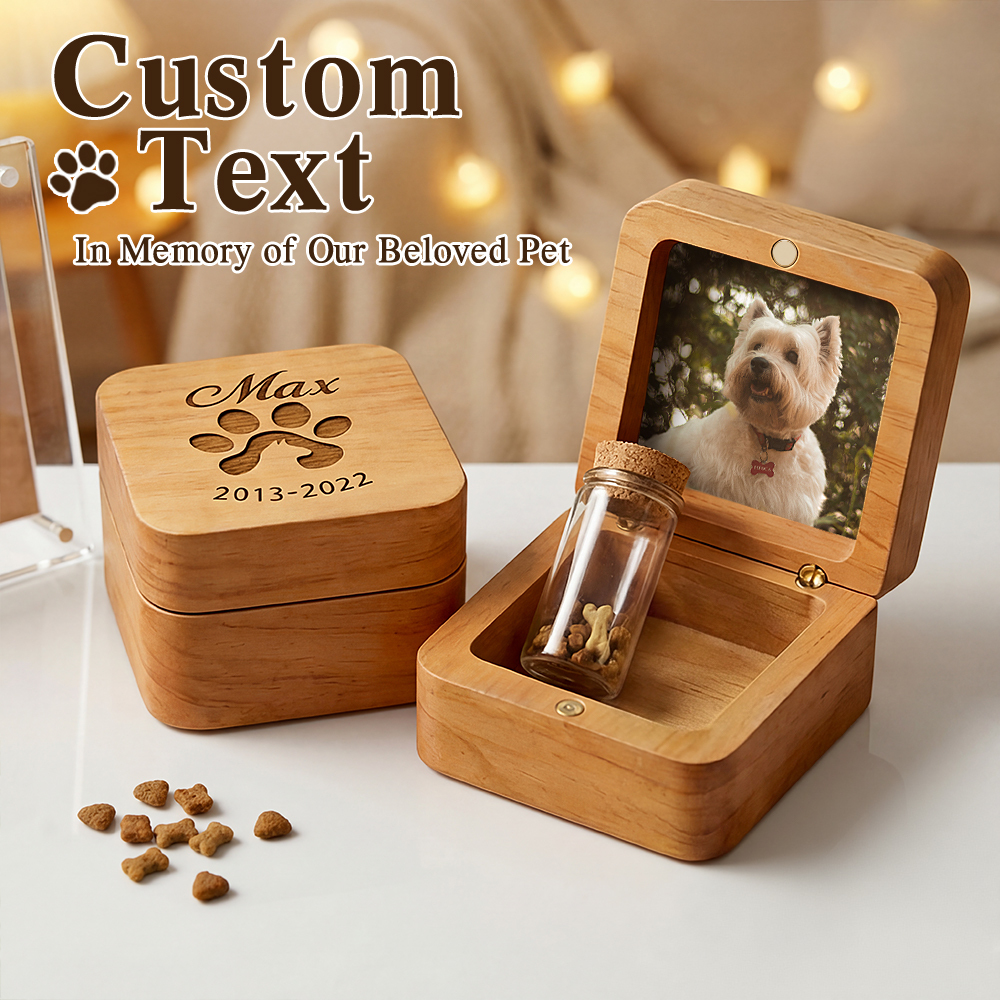 Custom Wooden Pet Fur Keepsake Box: Engraved Pet Memorial Gift