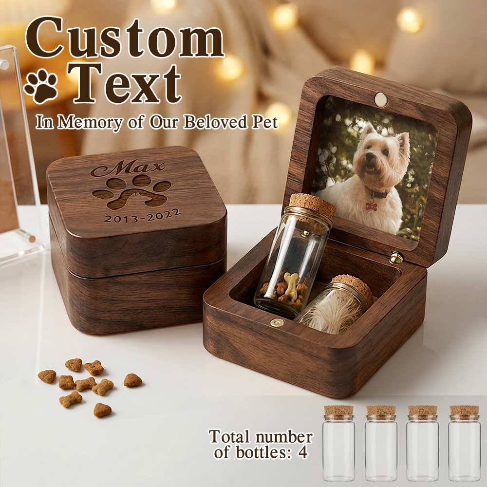 Custom Wooden Pet Fur Keepsake Box: Engraved Pet Memorial Gift