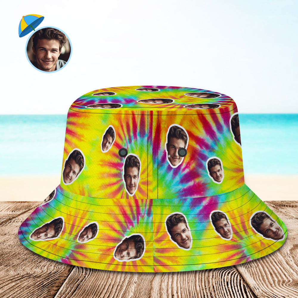 Custom Bucket Hat Unisex Face Bucket Hat Personalized Wide Brim Outdoor Summer Cap Hiking Beach Sports Hats Tie Dye - 