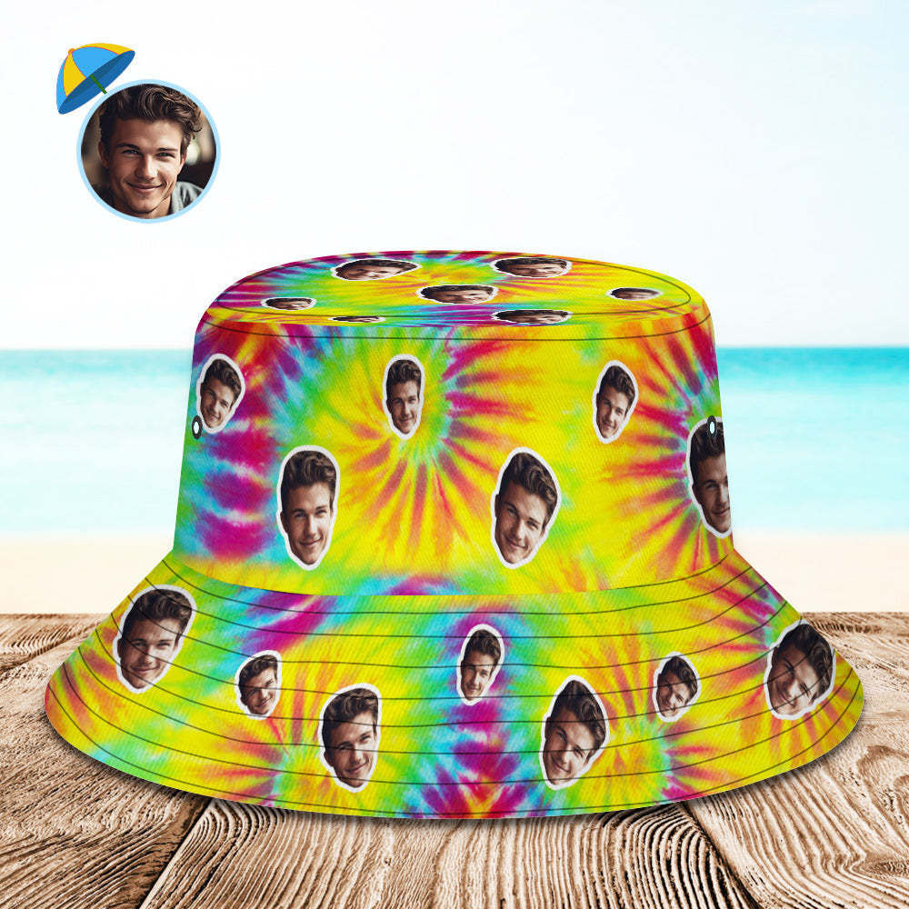 Custom Bucket Hat Unisex Face Bucket Hat Personalized Wide Brim Outdoor Summer Cap Hiking Beach Sports Hats Tie Dye - 