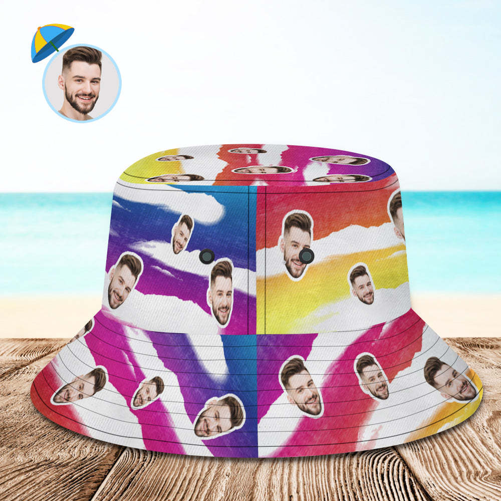Custom Bucket Hat Unisex Face Bucket Hat Personalized Wide Brim Outdoor Summer Cap Hiking Beach Sports Hats Tie Dye Multicolor -