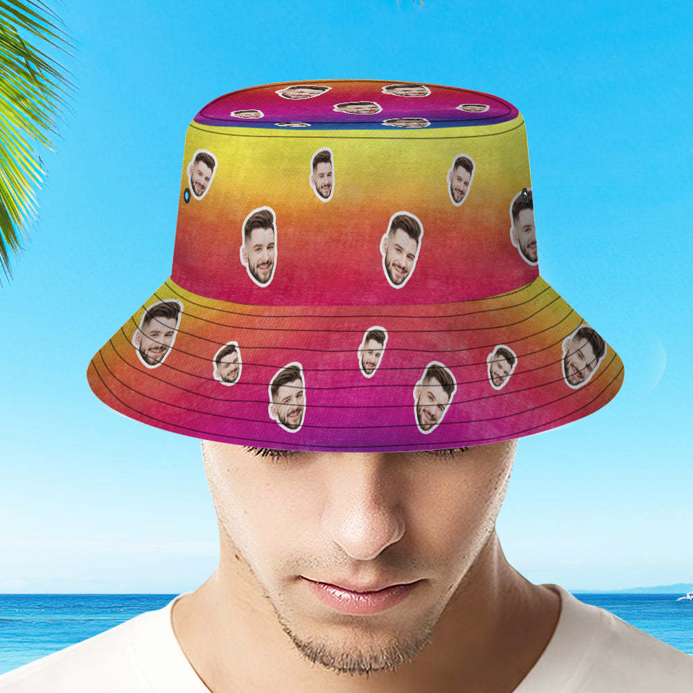 Custom Bucket Hat Unisex Face Bucket Hat Personalized Wide Brim Outdoor Summer Cap Hiking Beach Sports Hats Tie Dye Style Multicolor -